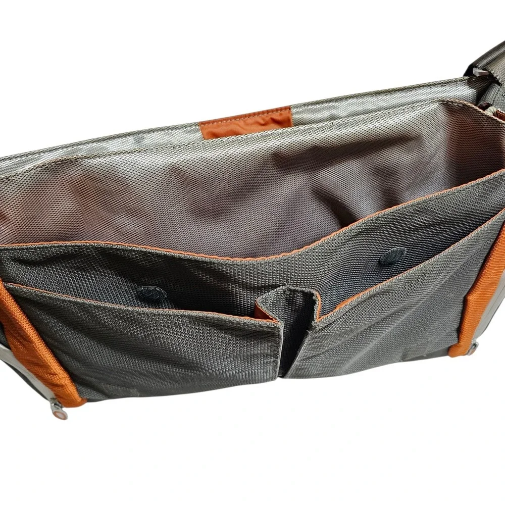 Tumi Ducati Corse Messenger Bag Laptop Crossbody Shoulder Travel Gray Orange